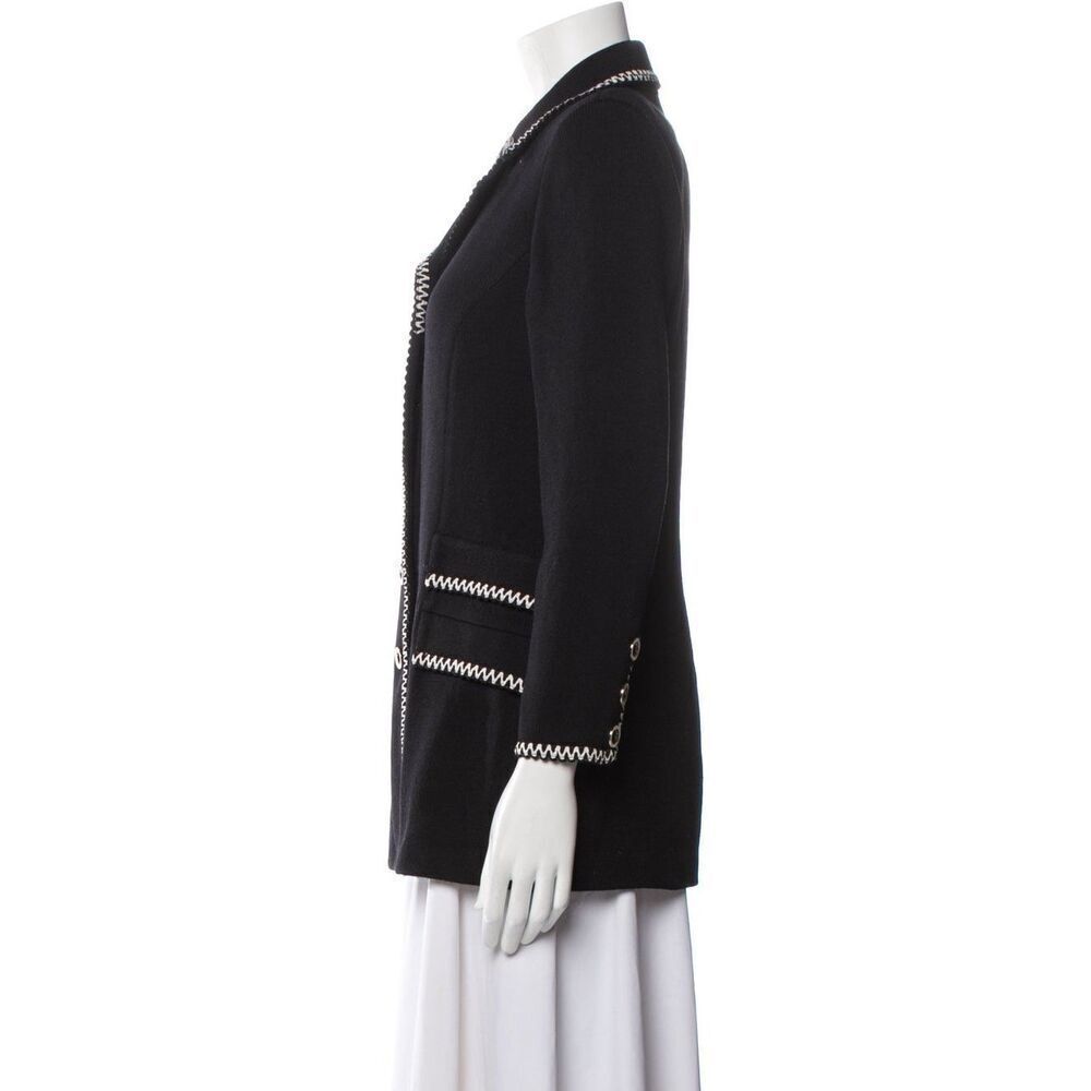 St. John Size L Santana Knit Longline Blazer Jacket Black Old Money Quiet Luxury - Picture 3 of 15